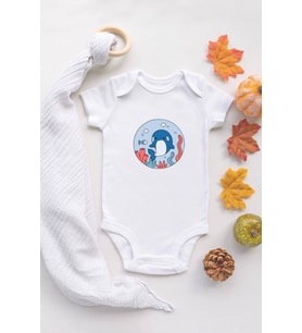 Unisex Beyaz Bebek Balina Baskılı Çıtçıtlı Body