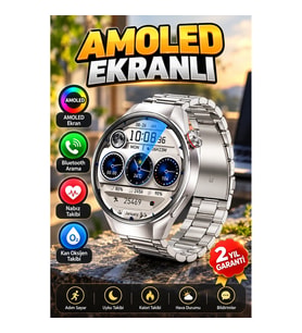 AMOLED Ekranlı Metal Akıllı Saat – Bluetooth Arama, Nabız ve Kan Oksijen Takibi