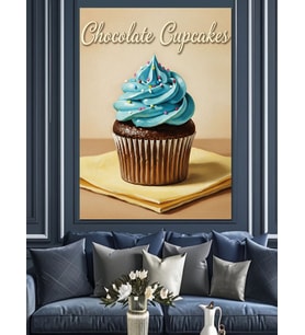 Mavi Kremalı Cupcake Lezzetli Dekoratif Kanvas - Mdf Ahşap Tablo