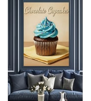 Mavi Kremalı Cupcake Lezzetli Dekoratif Kanvas - Mdf Ahşap Tablo