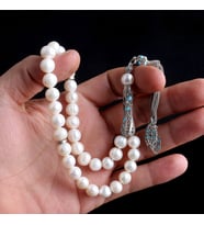 925 Ayar Mineli Gümüş Püsküllü Doğal İnci Taşı Tesbih