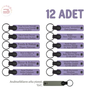 Arkadaşlar Arasında Özel Hediyeleşme, 12'li Set, Kişisel Mesajlı Deri Anahtarlık, Mor Menekşe & Gri (Lila - Mor)