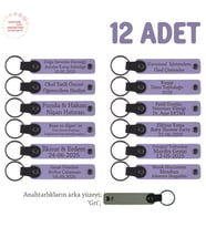 Arkadaşlar Arasında Özel Hediyeleşme, 12'li Set, Kişisel Mesajlı Deri Anahtarlık, Mor Menekşe & Gri (Lila - Mor)