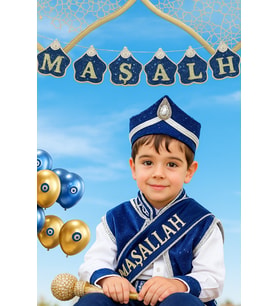 Sünnet Sünnet Maşallah Yazılı Mavi Gold Dekor Bann