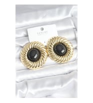 Mey İthalat® Pirinç Gold Renk Siyah Boncuklu Vintage Kadın Küpe