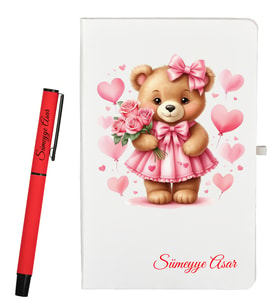 Sevgiliye Hediye Kişiye Özel Defter ve Roller Kalem Seti