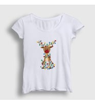Presmono Kadın Beyaz Adorable Reindeer Geyik Yılbaşı T-Shirt 364517tt (Beyaz)
