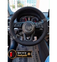 Audi Q2 Dikme Direksiyon Kılıfı Premium Komple Delikli Deri Siyah Dikiş 2016-2020