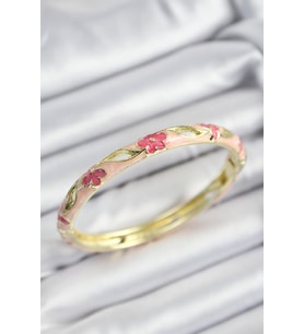 Mineli Pirinç Pembe Çiçek Motifli Gold Renk Kadın Kelepçe - TJ-BB7372