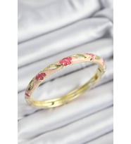 Mineli Pirinç Pembe Çiçek Motifli Gold Renk Kadın Kelepçe - TJ-BB7372