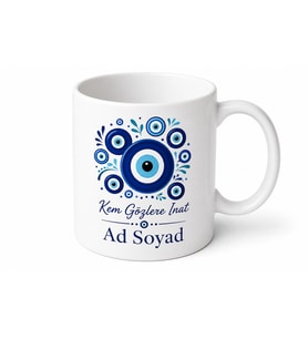 Göz Motifi Nazarlık Desenli Kem Gözlere Karşı Esprili Kupa Bardak Hediye