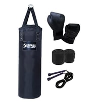 Desfabe Polydes 80x25 Cm Kolonlu Boks Kum Torbası Siyah+Boks Eldiveni+El Sargı Bandajı+Atlama İpi