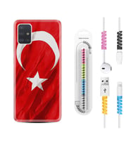Samsung a71 A72 A73 A7 A9 2018 C7 C9 Kılıf Kablo Koruma Spiral Silikon Şanlı Türk Bayrağı 4 1401