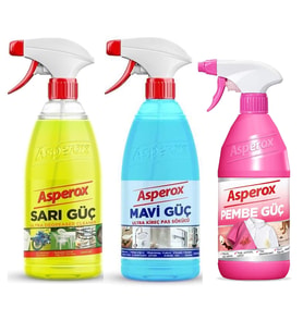ASPEROX Sarı Güç Mavi Güç Sprey 2 x 1 L Pembe Güç Leke Çıkarıcı 650 ml
