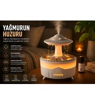 UFO Tasarımlı Yağmur Efektli Hava Nemlendirici – LED Işıklı, Sessiz, Zaman Ayarlı, Aromaterapi Uyumlu (Tatlı Beyaz)
