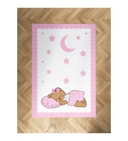MEKTA HOME BEBEK VE ÇOCUK ODASI Uyuyan Sevimli Ayı Desenli Pembe Halı