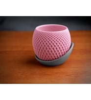3D Baskı Küre Saksı - Kafes Dokulu İki Parçalı Dekoratif Saksı - Pembe-Gri