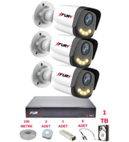 FURY 3 Kameralı 4 Warm Led Gece Renkli Görüş-Cepten İzle-Su Geçirmez Güvenlik Kamerası Seti 1TB