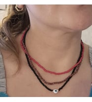 SİYAH NAZAR BONCUKLU ÇOKLU KOLYE 3LÜ  SET (Siyah-Kırmızı-Krem)