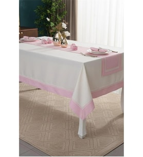 Armine Pamuk Pembe Peçeteli Sofra Takımı 8 Kişilik 170x230cm 18 Prç-1317 (Standart)
