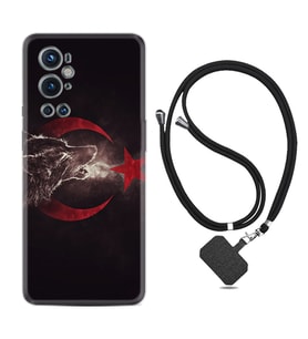 Tecno Spark 9 Pro Kılıf Resimli Boyun Askılı İpli Desenli Silikon Kurt ve Ay Yıldız 1403
