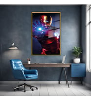 Metal Çerçeveli Cam Tablo Film Karakteri Iron Man Görseli (Gold)