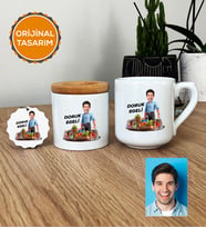 Kişiye Özel Karikatürlü Diyetisyen Hediye Seti Kupa Bardak Oval, Kalemlik, Anahtarlık Diyetisyenler Günü Hediyesi Erkek Diyetisyene Hediye (Beyaz)