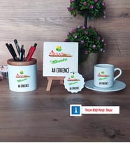Ziraat Mühendisi Hediye Seti Dekoratif Taş, Kalemlik, Ahşap Altlıklı Türk Kahvesi Fincanı, Ahşap Anahtarlık Hediye (Model 2)