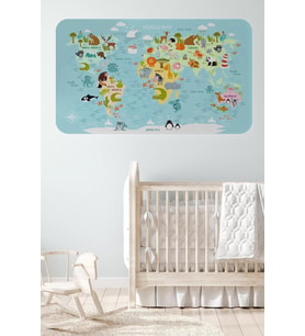 Eğitici Dünya Haritası Dünya Atlası Çocuk Ve Bebek Odası Duvar Sticker-60x105-3782
