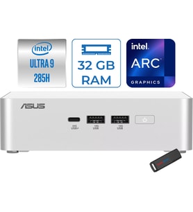 Asus NUC15 Pro+ (Plus) Intel Core Ultra 9 285H 32GB Ddr5 512GB SSD Freedos Intel® Arc™ 140T Mini Masaüstü Bilgisayar RNUC15CRSU900002F12 + Zetta Çanta