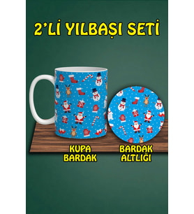 Yılbaşı Temalı Kupa ve Bardak Altlığı Seti