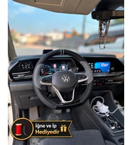 Vw Caddy 5 Dikme Direksiyon Kılıfı Delikli Deri Parlak Siyah Gri Detay Çift Yüzük ve Dikiş 2020-2026