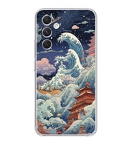 Samsung Galaxy S24 PLUS Uyumlu Kanagawa Dalga Kolaj Desenli Şeffaf Telefon Kılıfı