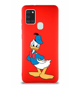 Samsung Galaxy A21S Soft Premier Kapak Donald Duck-D Tasarımlı Silikon Kılıf - Kırmızı (Şeffaf)