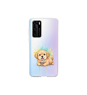 Huawei P40 ile Uyumlu Splash Köpek Tasarımlı Şeffaf Silikon Kılıf