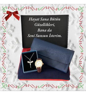 Bordo Kol Saati-Lacivert Cüzdan-Penye Şal- Çelik Kolye