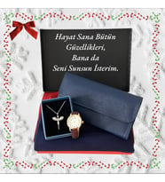Bordo Kol Saati-Lacivert Cüzdan-Penye Şal- Çelik Kolye
