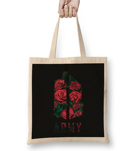 Bts Army Logo Rose Texture Flowers Kpop Army Bez Çanta Uzun Saplı