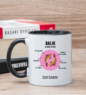 Kişiye Özel Balık Burcuna Hediye Siyah Kupa Bardak