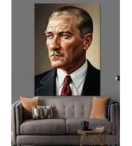 Kravatlı Atatürk Portre Dekoratif Kanvas - Mdf Ahşap Tablo