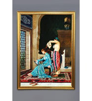 Osmanlı Harem Desenli Dijital Baskılı Kadife Kumaş Çerçeveli Tablo TBL0014 (Çok Renkli)