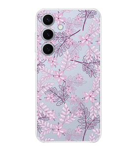 PrintiFy Samsung S24 Uyumlu Kamera Korumalı Floral Pudra Tasarımlı Şeffaf Silikon Kılıf