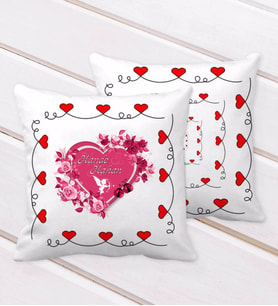 BK Gift Kişiye Özel Sevgililer Günü Kurdela Kalp Desenli Dekoratif Kırlent Yastık-3 (Beyaz)