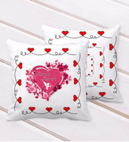 BK Gift Kişiye Özel Sevgililer Günü Kurdela Kalp Desenli Dekoratif Kırlent Yastık-3 (Beyaz)