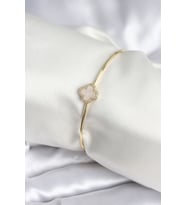Beyaz Sedefli Yonca Model Gold Renk Kadın Bileklik 5886 - HPSBYI5717-2669