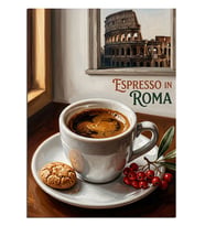 Roma Kolezyumlu Espresso Kahve Fincanı Dekoratif Kanvas - Mdf Ahşap Tablo