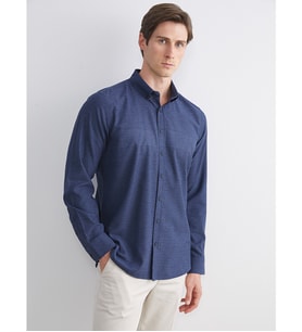 LCWAIKIKI Classic İndigo Regular Fit Uzun Kollu Çizgili Erkek Gömlek