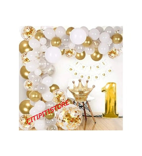 Çıtıpıtıstore Kral Taçlı 1 Yaş Balon Zinciri Seti Gölge Altın Balon Dekorasyon