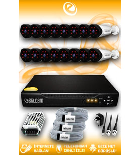ELITCAM 16 Kameralı Uzay 16 Dış Kamera Set HDD'siz Full HD Gece Görüşlü Güvenlik Kamerası Sistemi