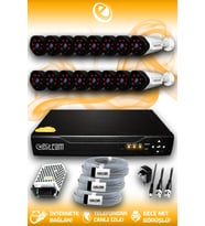 ELITCAM 16 Kameralı Uzay 16 Dış Kamera Set HDD'siz Full HD Gece Görüşlü Güvenlik Kamerası Sistemi